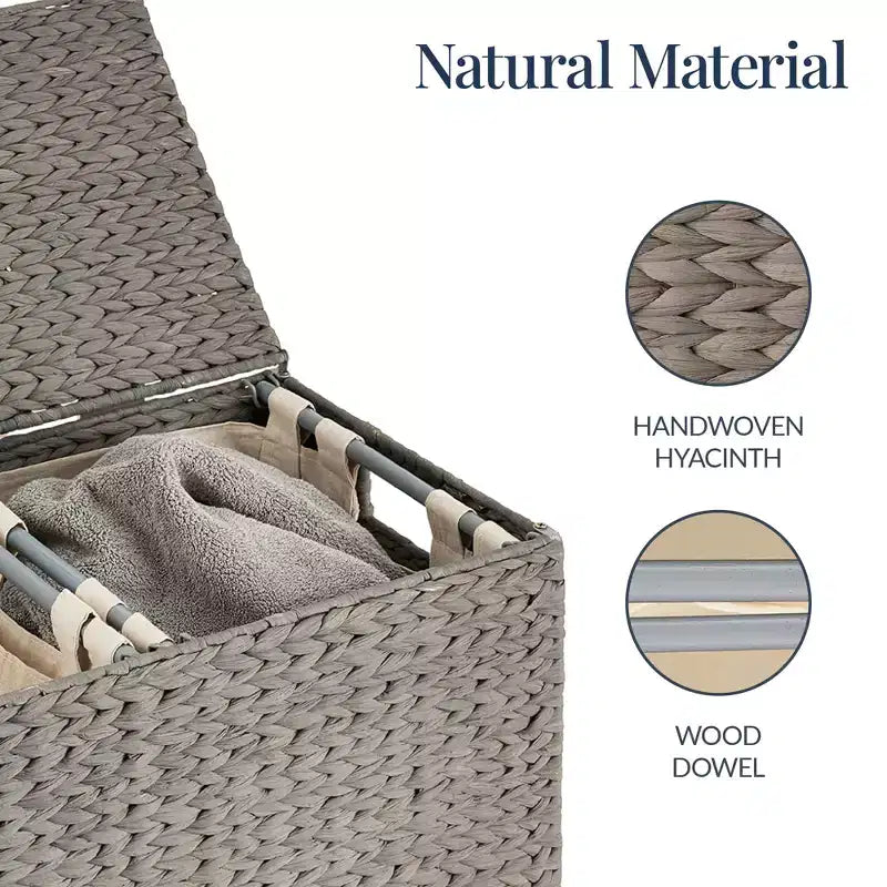 Cesto doble de ropa sucia grande de jacinto de agua natural Best Choice Products con 2 bolsas interiores y asas