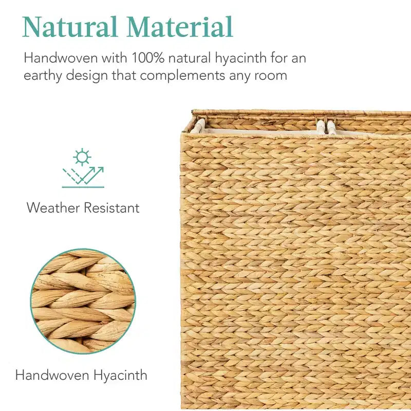 Cesto doble de ropa sucia grande de jacinto de agua natural Best Choice Products con 2 bolsas interiores y asas