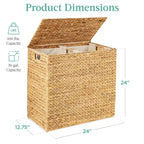 Cesto doble de ropa sucia grande de jacinto de agua natural Best Choice Products con 2 bolsas interiores y asas