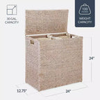 Cesto doble de ropa sucia grande de jacinto de agua natural Best Choice Products con 2 bolsas interiores y asas