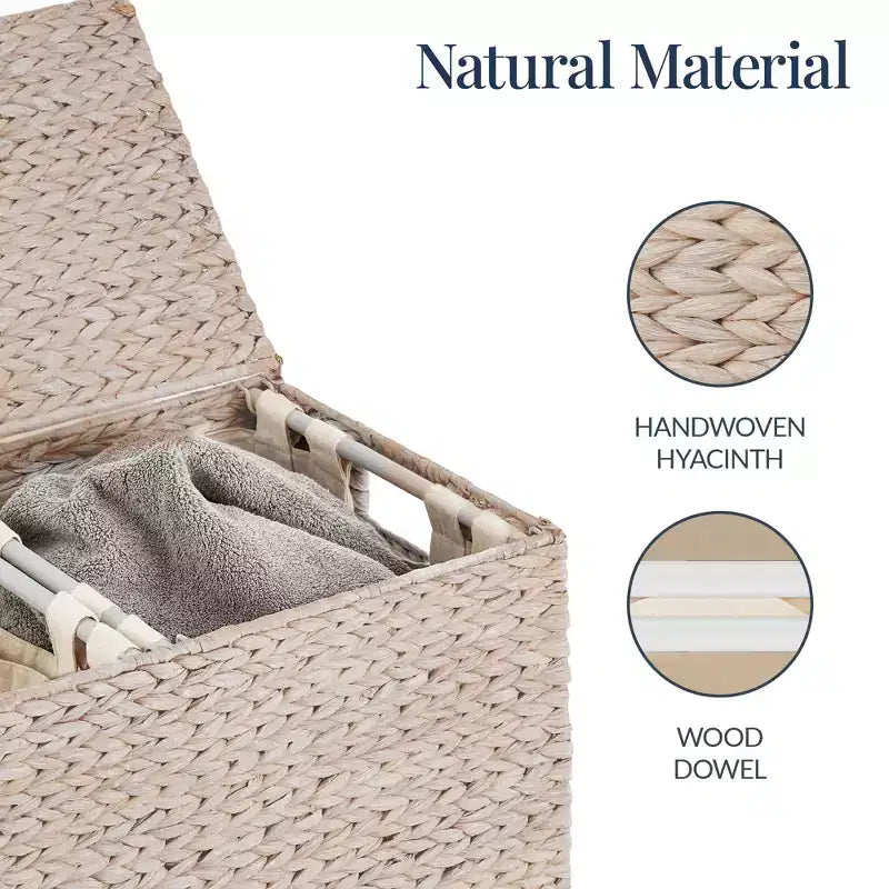 Cesto doble de ropa sucia grande de jacinto de agua natural Best Choice Products con 2 bolsas interiores y asas