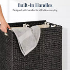 Cesto doble de ropa sucia grande de jacinto de agua natural Best Choice Products con 2 bolsas interiores y asas
