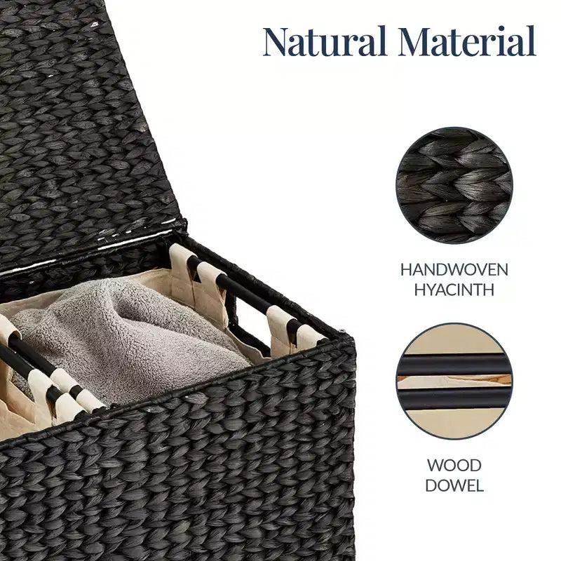 Cesto doble de ropa sucia grande de jacinto de agua natural Best Choice Products con 2 bolsas interiores y asas