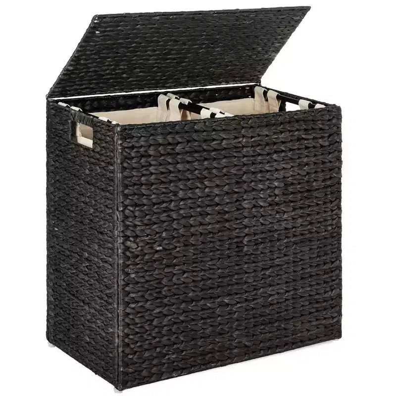 Cesto doble de ropa sucia grande de jacinto de agua natural Best Choice Products con 2 bolsas interiores y asas