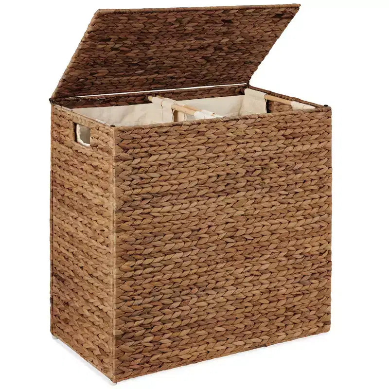 Cesto doble de ropa sucia grande de jacinto de agua natural Best Choice Products con 2 bolsas interiores y asas