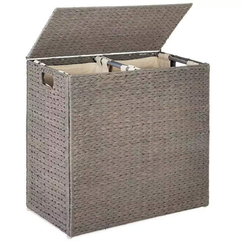 Cesto doble de ropa sucia grande de jacinto de agua natural Best Choice Products con 2 bolsas interiores y asas