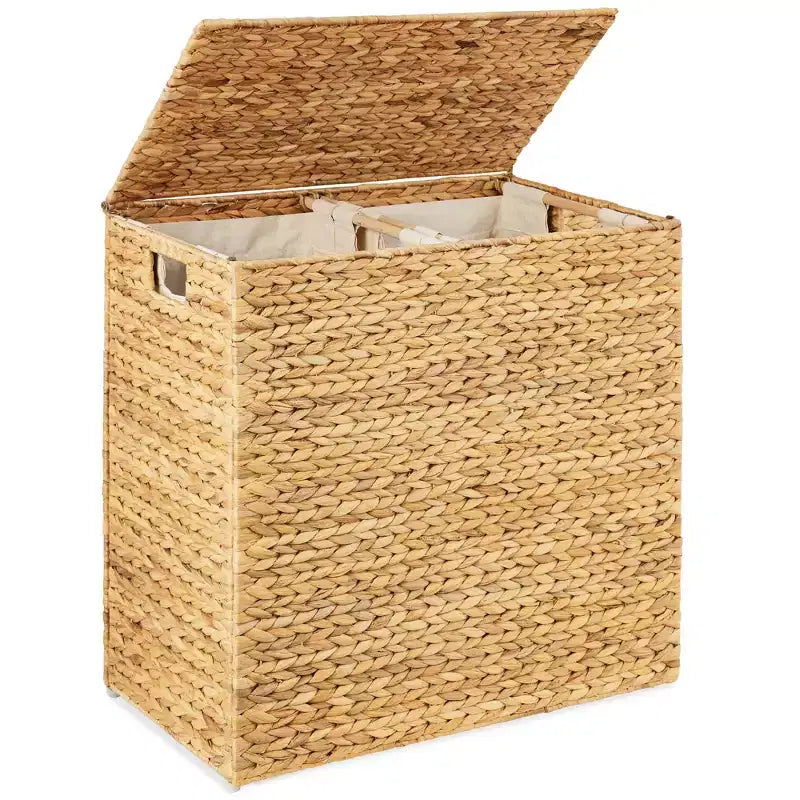Cesto doble de ropa sucia grande de jacinto de agua natural Best Choice Products con 2 bolsas interiores y asas