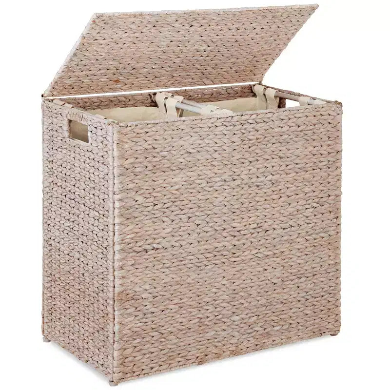 Cesto doble de ropa sucia grande de jacinto de agua natural Best Choice Products con 2 bolsas interiores y asas
