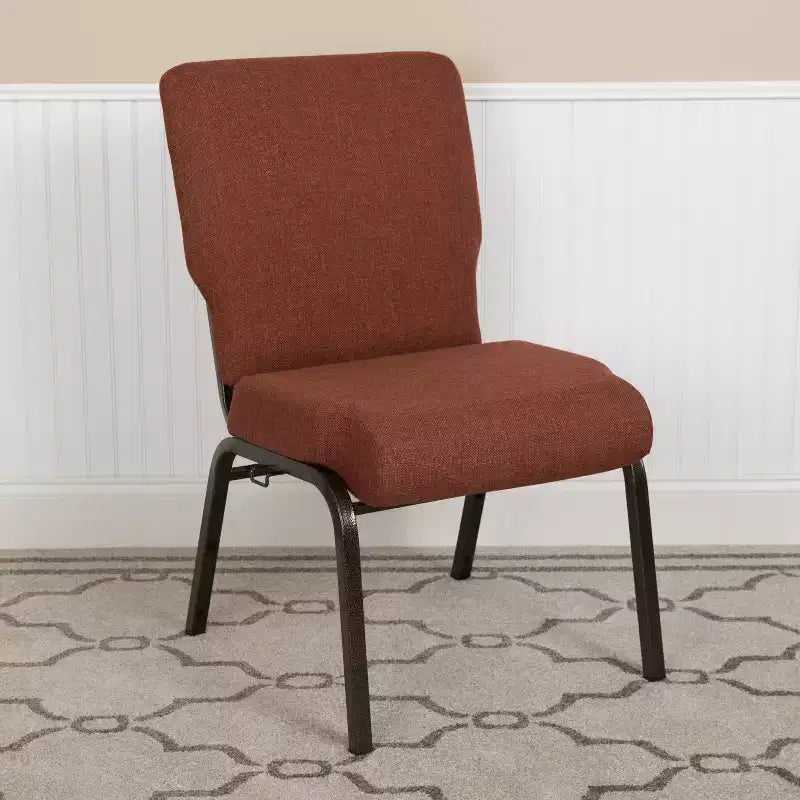 Silla de auditorio Advantage de Flash Furniture - Silla apilable acolchada - Asiento de 52 cm de ancho - Tela color canela/Estructura veteada dorada