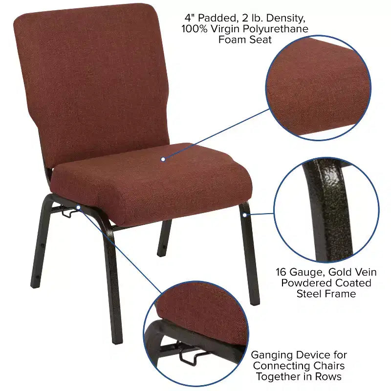 Silla de auditorio Advantage de Flash Furniture - Silla apilable acolchada - Asiento de 52 cm de ancho - Tela color canela/Estructura veteada dorada