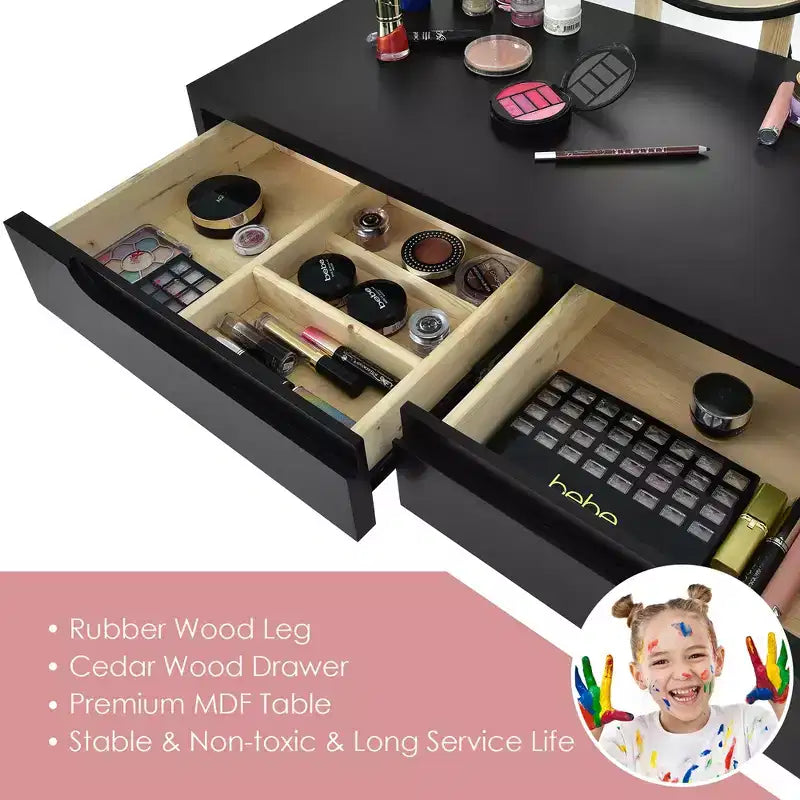 Costway Tocador de Maquillaje con Pantalla Táctil y 3 Modos de Iluminación, Juego de Tocador y Taburete Blanco/Negro/Gris