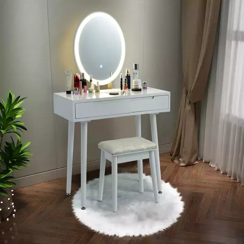 Costway Tocador de Maquillaje con Pantalla Táctil y 3 Modos de Iluminación, Juego de Tocador y Taburete Blanco/Negro/Gris