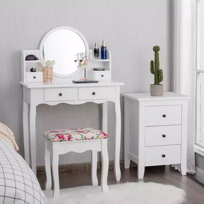 Tocador Costway con cajones, mesa de tocador ovalada, regalo para niños