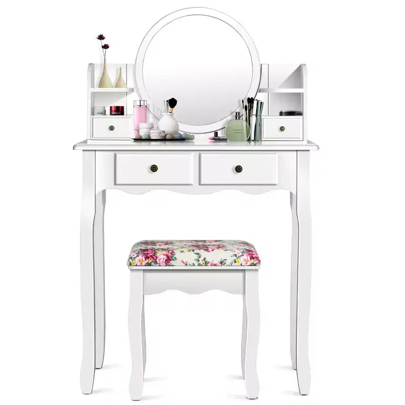 Tocador Costway con cajones, mesa de tocador ovalada, regalo para niños