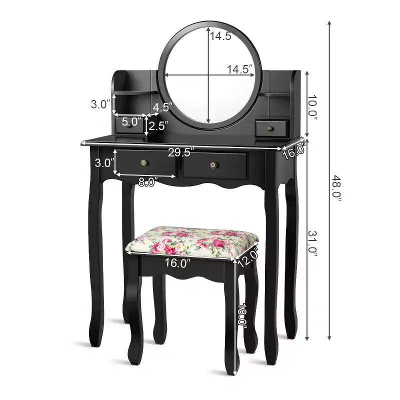 Tocador Costway con cajones, mesa de tocador ovalada, regalo para niños