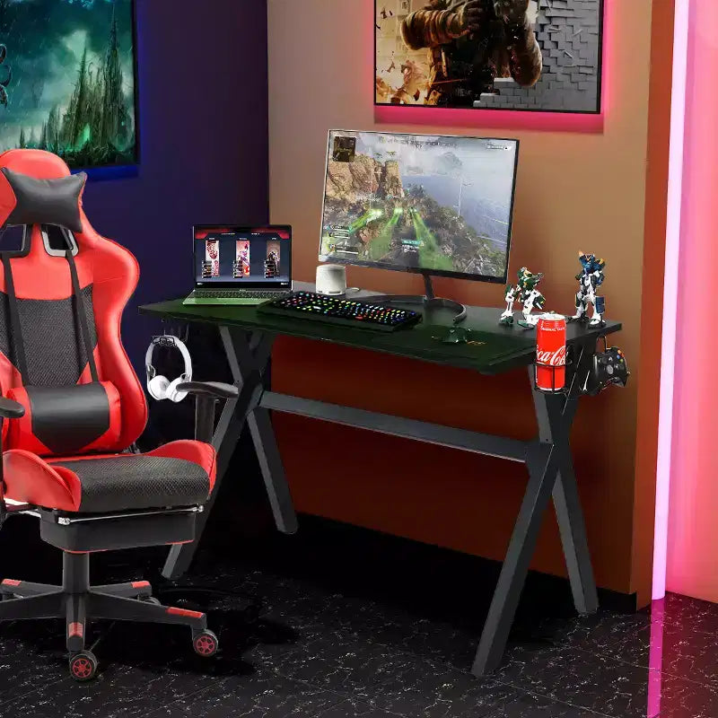 Mesa de Gaming Costway Escritorio de Computadora con Soporte para Vasos y Gancho para Auriculares Estación de Trabajo para Gamers