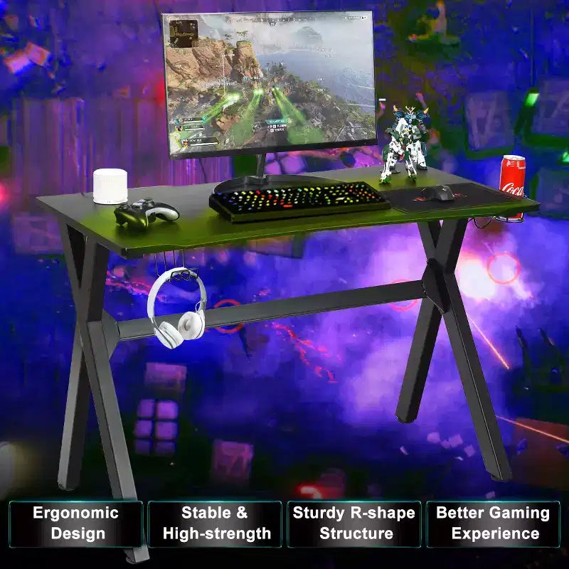 Mesa de Gaming Costway Escritorio de Computadora con Soporte para Vasos y Gancho para Auriculares Estación de Trabajo para Gamers