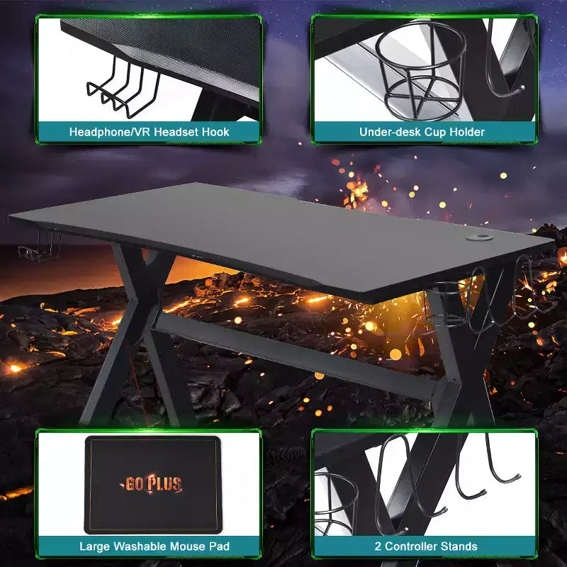 Mesa de Gaming Costway Escritorio de Computadora con Soporte para Vasos y Gancho para Auriculares Estación de Trabajo para Gamers
