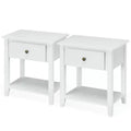 Costway 2PCS Nightstand Sofa End Side Table W/ Storage Drawer Bottom Shelf White