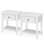Costway 2PCS Nightstand Sofa End Side Table W/ Storage Drawer Bottom Shelf White