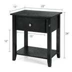 Costway Juego de 2 Mesitas de Noche/Sofá con Cajón de Almacenamiento y Estante Inferior, Color Negro
