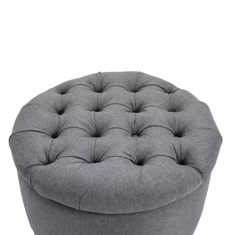 HOMCOM Taburete Otomano Redondo de Tela con Tacto de Lino y Botones, Reposapiés con Tapa Extraíble para Salón, Entrada o Dormitorio, Gris