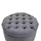 HOMCOM Taburete Otomano Redondo de Tela con Tacto de Lino y Botones, Reposapiés con Tapa Extraíble para Salón, Entrada o Dormitorio, Gris