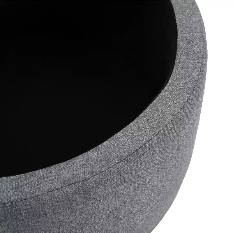 HOMCOM Taburete Otomano Redondo de Tela con Tacto de Lino y Botones, Reposapiés con Tapa Extraíble para Salón, Entrada o Dormitorio, Gris