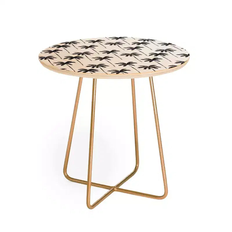 Round Little Arrow Design Co Palma De Acuarela En Mesa Auxiliar Negra - Deny Designs