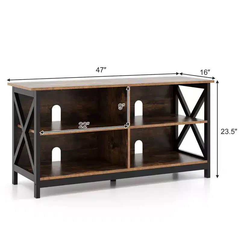 Mueble de TV Costway Centro de entretenimiento multimedia para televisores de hasta 55'' con estantes de almacenamiento Marrón/Gris/Blanco