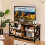 Mueble de TV Costway Centro de entretenimiento multimedia para televisores de hasta 55'' con estantes de almacenamiento Marrón/Gris/Blanco