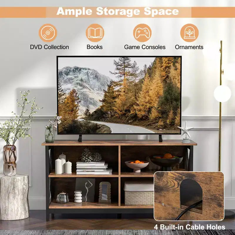 Mueble de TV Costway Centro de entretenimiento multimedia para televisores de hasta 55'' con estantes de almacenamiento Marrón/Gris/Blanco
