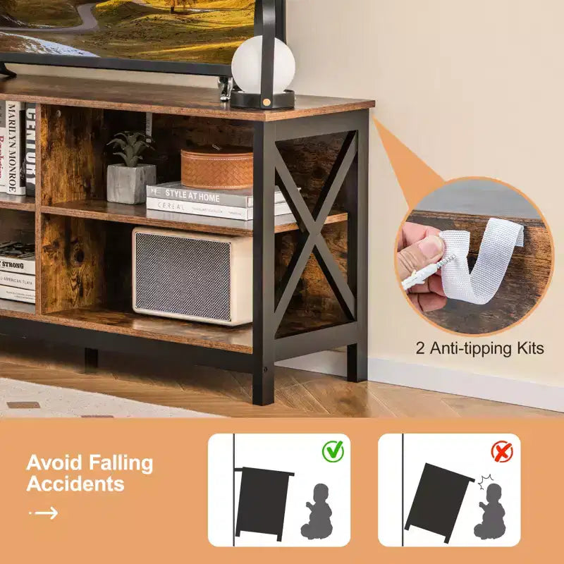 Mueble de TV Costway Centro de entretenimiento multimedia para televisores de hasta 55'' con estantes de almacenamiento Marrón/Gris/Blanco