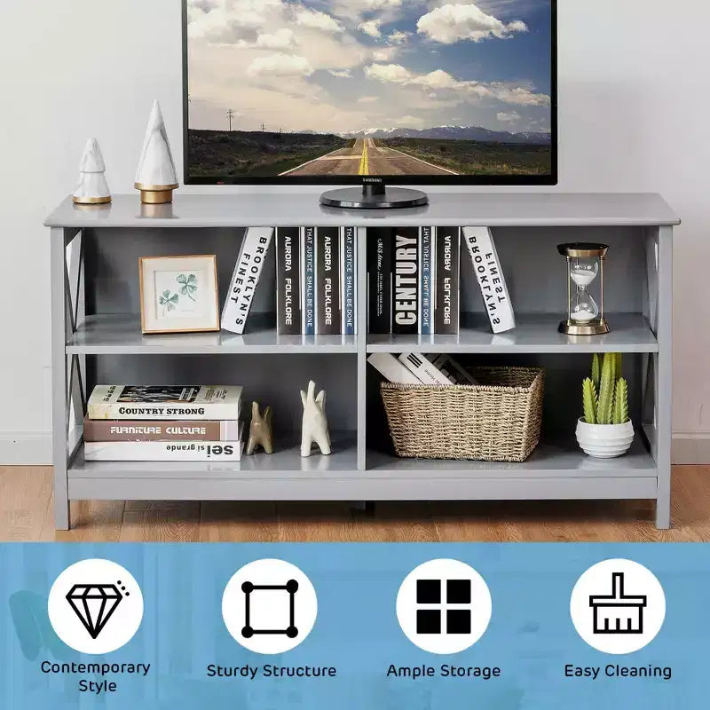 Mueble de TV Costway Centro de entretenimiento multimedia para televisores de hasta 55'' con estantes de almacenamiento Marrón/Gris/Blanco
