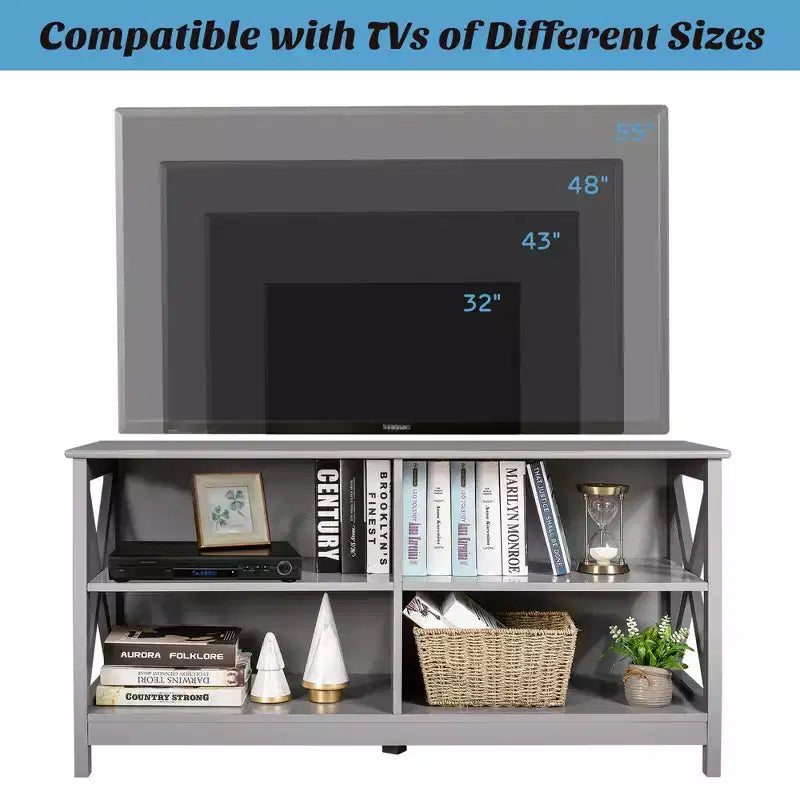 Mueble de TV Costway Centro de entretenimiento multimedia para televisores de hasta 55'' con estantes de almacenamiento Marrón/Gris/Blanco