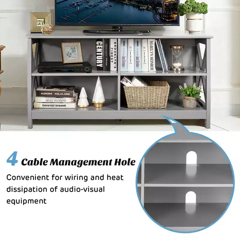 Mueble de TV Costway Centro de entretenimiento multimedia para televisores de hasta 55'' con estantes de almacenamiento Marrón/Gris/Blanco