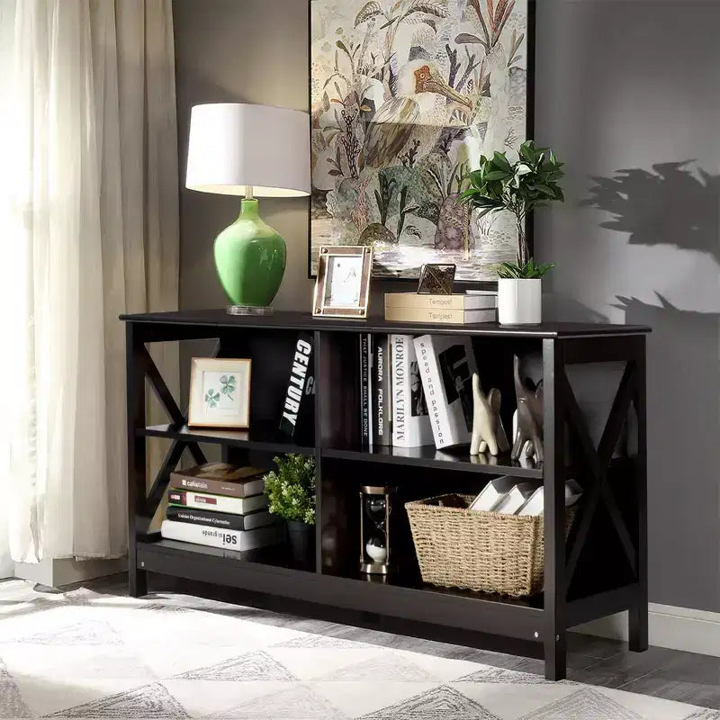 Mueble de TV Costway Centro de entretenimiento multimedia para televisores de hasta 55'' con estantes de almacenamiento Marrón/Gris/Blanco
