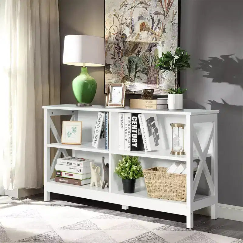 Mueble de TV Costway Centro de entretenimiento multimedia para televisores de hasta 55'' con estantes de almacenamiento Marrón/Gris/Blanco
