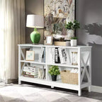 Mueble de TV Costway Centro de entretenimiento multimedia para televisores de hasta 55'' con estantes de almacenamiento Marrón/Gris/Blanco