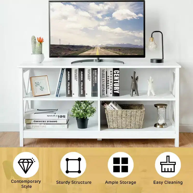 Mueble de TV Costway Centro de entretenimiento multimedia para televisores de hasta 55'' con estantes de almacenamiento Marrón/Gris/Blanco