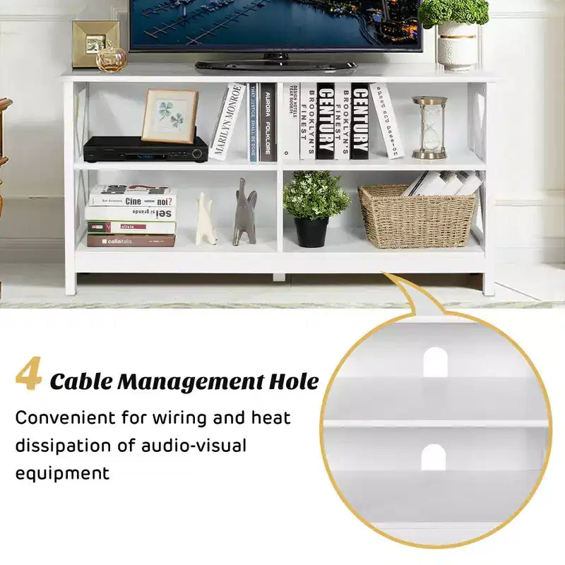 Mueble de TV Costway Centro de entretenimiento multimedia para televisores de hasta 55'' con estantes de almacenamiento Marrón/Gris/Blanco