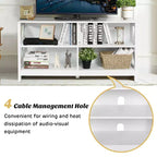 Mueble de TV Costway Centro de entretenimiento multimedia para televisores de hasta 55'' con estantes de almacenamiento Marrón/Gris/Blanco