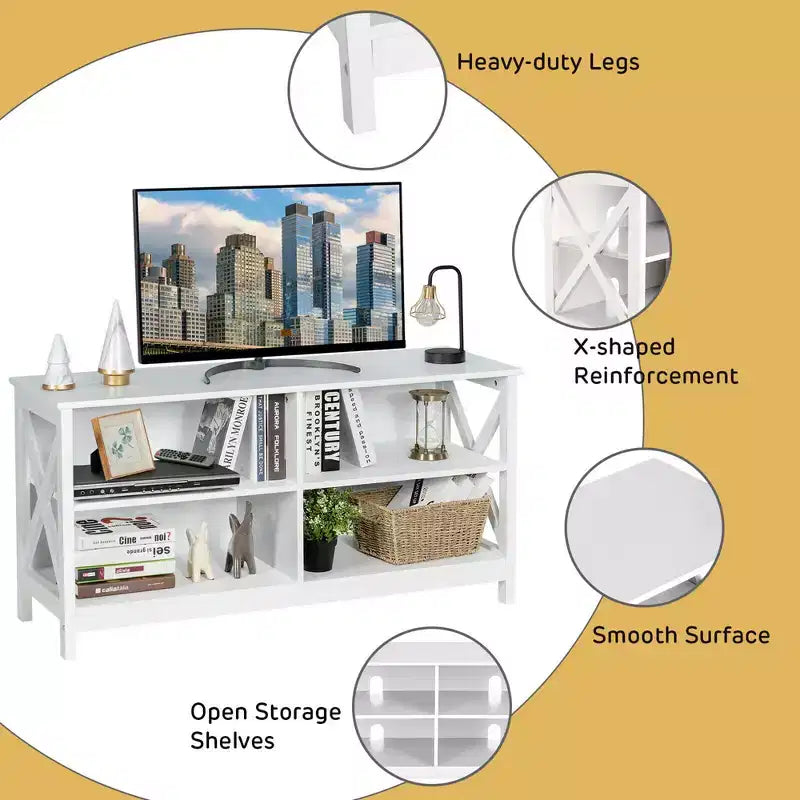 Mueble de TV Costway Centro de entretenimiento multimedia para televisores de hasta 55'' con estantes de almacenamiento Marrón/Gris/Blanco