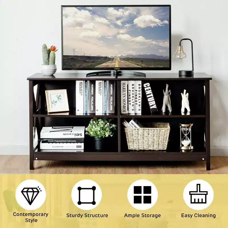 Mueble de TV Costway Centro de entretenimiento multimedia para televisores de hasta 55'' con estantes de almacenamiento Marrón/Gris/Blanco