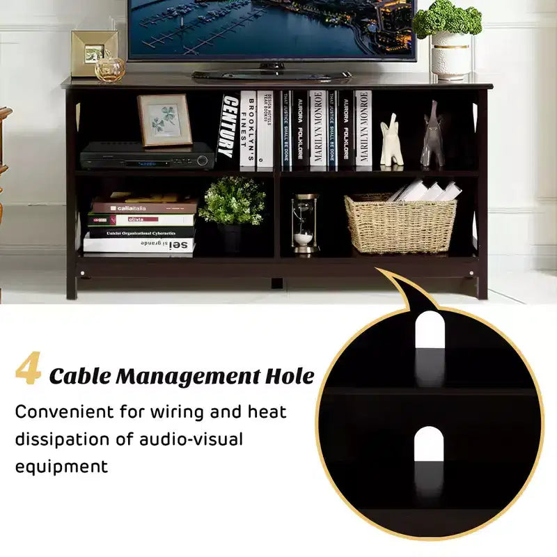Mueble de TV Costway Centro de entretenimiento multimedia para televisores de hasta 55'' con estantes de almacenamiento Marrón/Gris/Blanco