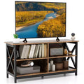 Mueble de TV Costway Centro de entretenimiento multimedia para televisores de hasta 55'' con estantes de almacenamiento Marrón/Gris/Blanco
