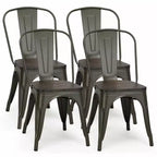 Costway Set of 4 Modern Metal Dining Side Chair Wood Seat Stackable Bistro Cafe