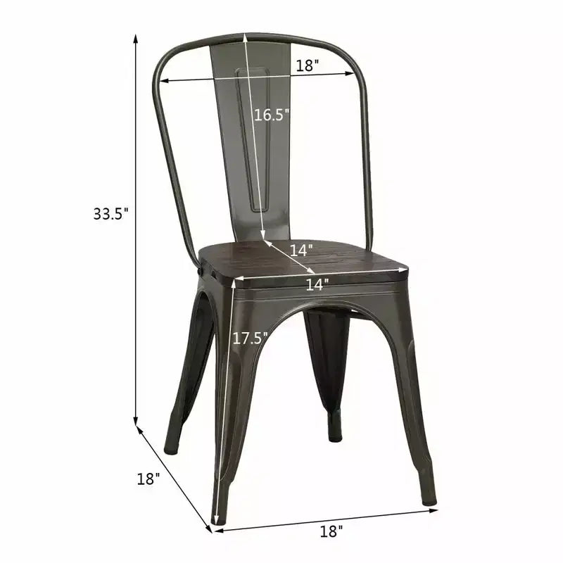 Costway Juego de 4 sillas de comedor modernas de metal con asiento de madera, apilables, para bistró y cafetería
