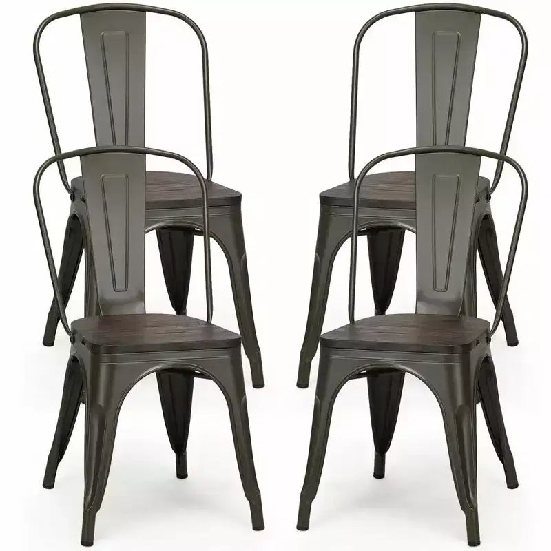 Costway Juego de 4 sillas de comedor modernas de metal con asiento de madera, apilables, para bistró y cafetería