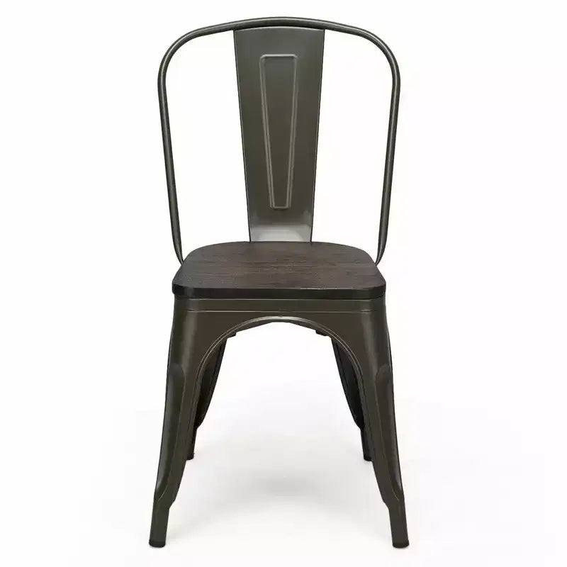 Costway Juego de 4 sillas de comedor modernas de metal con asiento de madera, apilables, para bistró y cafetería